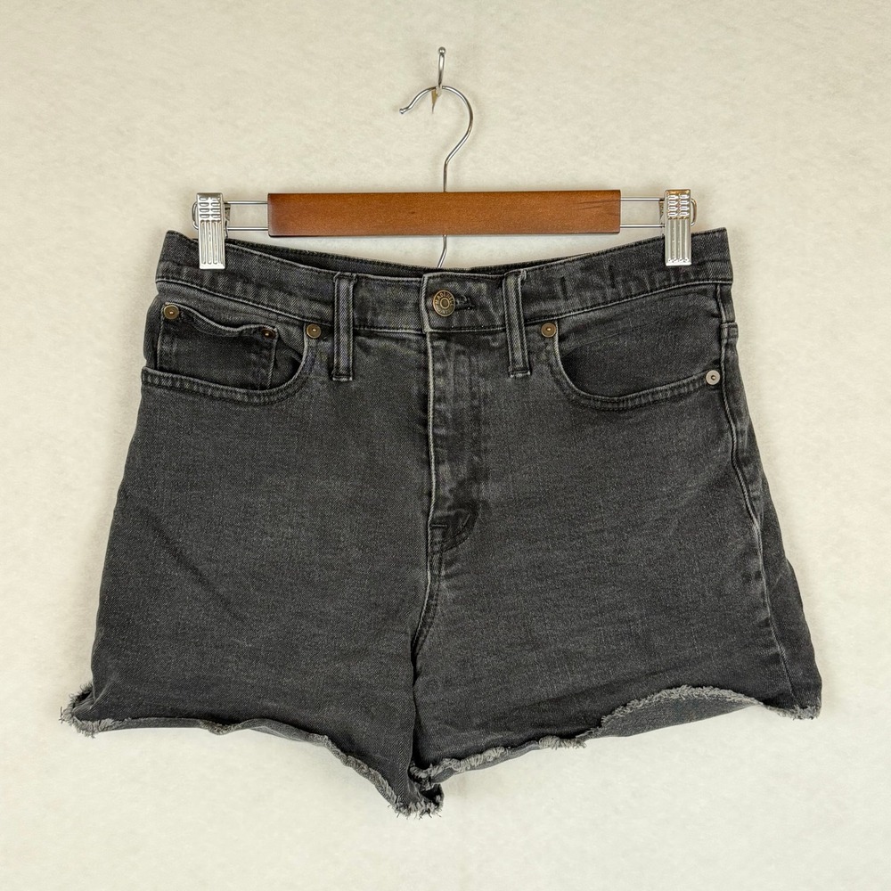 Madewell High-Rise Denim Shorts Women 27 Black Raw Hem Stretch Jean Shorts C1732